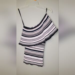 Milly Striped Rib Knit Women's Top One Shoulder Neckline Size P